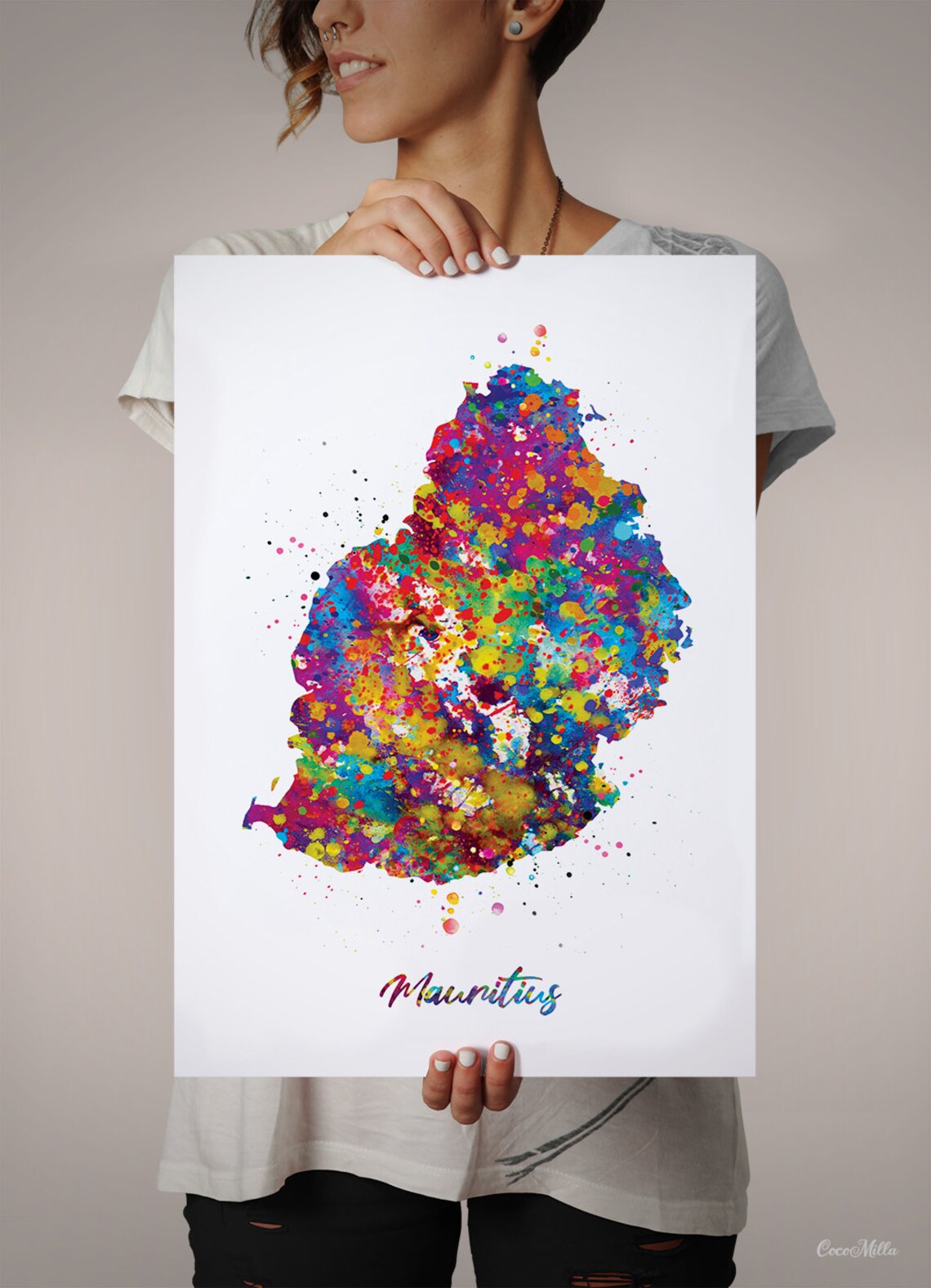 Mauritius Map Watercolor Print Mauritius Island Wall Art Etsy