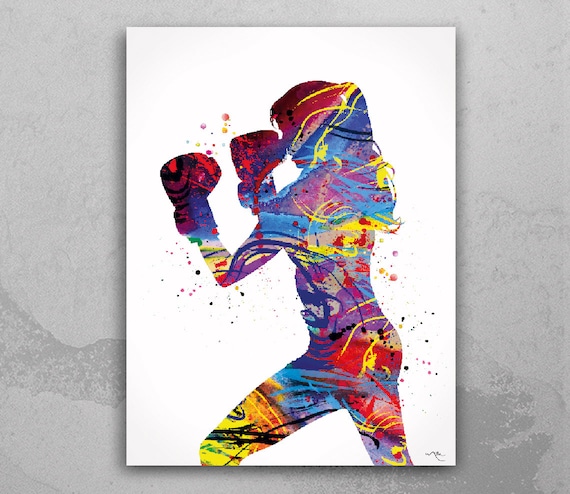 Boxing Girl Watercolor Print, Sport Nursery Wall Art-930