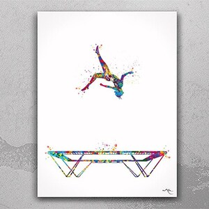 Stampa acquerello di ragazza sul trampolino, arte murale di ginnastica-2310