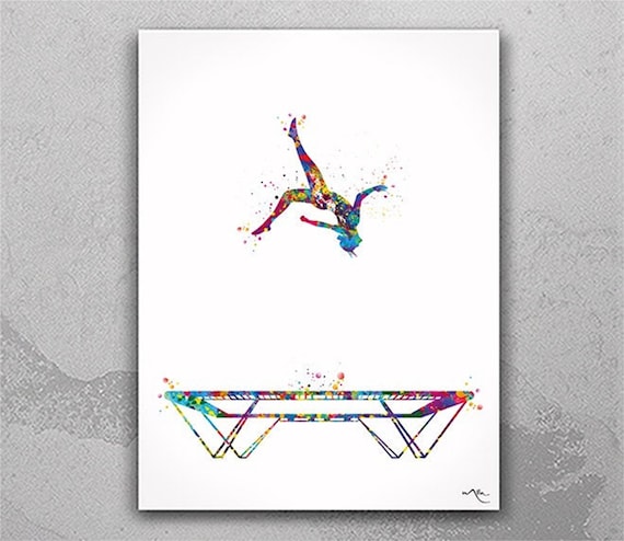 Trampoline Girl Watercolor Print, Gymnastics Wall Art-2310