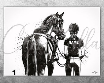 Personalized Horse Rider Watercolor Print, Equestrian Wall Art, Horse Lover Wall Decor, Riding Wall Art, Home Decor, Housewarming Gift -2821