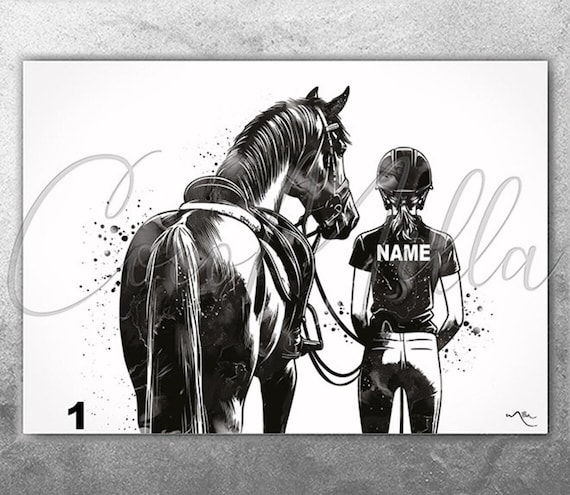 Personalized Horse Rider Watercolor Print, Equestrian Wall Art, Horse Lover Wall Decor, Riding Wall Art, Home Decor, Housewarming Gift -2821