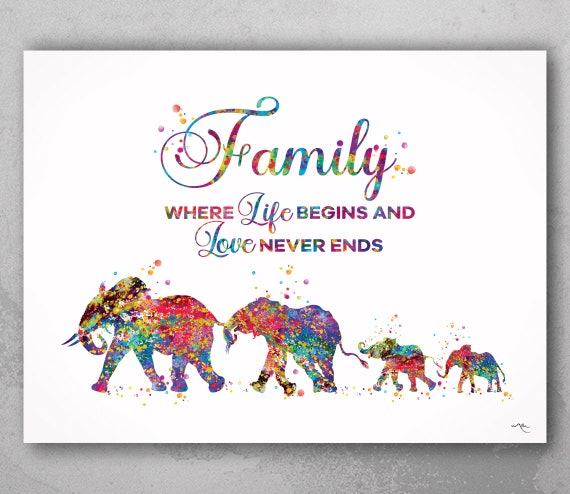 Elephant Family Quote Watercolor Print Mom Dad and Two Baby Art Print  Wedding Gift Wall Art Wall Decor Art Home Decor Wall Hanging-1155 - Etsy