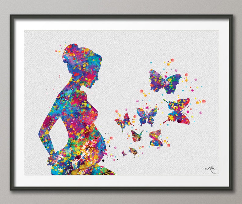 Pregnant Mom and Butterfly Watercolor Print Pregnancy Gift Etsy