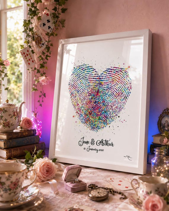 Watercolor Fingerprint Heart Print - Personalized Wedding Gift-1690