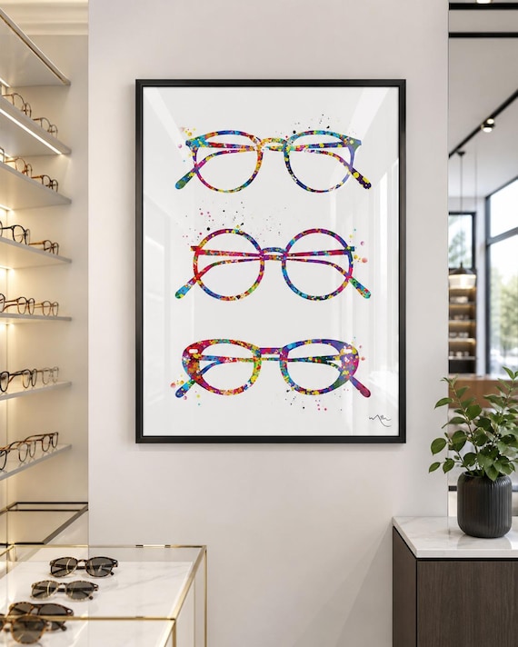 Eyeglasses Watercolor Art Print: Optometrist Gift, Eye Clinic Decor