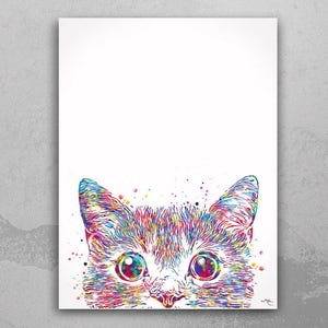 Watercolor Cat Print, Peek-a-Boo Kitty Art, Playful Nursery Decor-1629