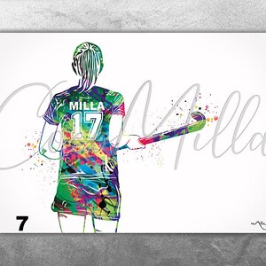 Field Hockey Player Women Girl Female Personalized Watercolor Print Sports Girl Teen Room Decor Personalized Gift Customize Wall Art-2387 image 7