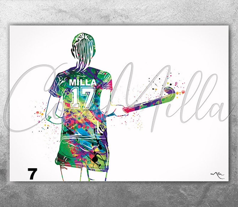 Field Hockey Player Women Girl Female Personalized Watercolor Print Sports Girl Teen Room Decor Personalized Gift Customize Wall Art-2387 image 7