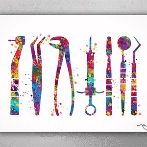 Dentist Tools Watercolor Print Tooth Medical Art Surgeon Dental Clinic Decor Gift Dental Instruments Dentistry Office Graduaiton Gift-240