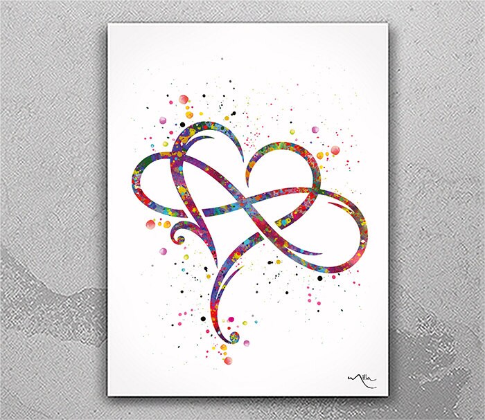 Watercolor Infinity Heart Print, Eternal Love Symbol Wall Art-1718