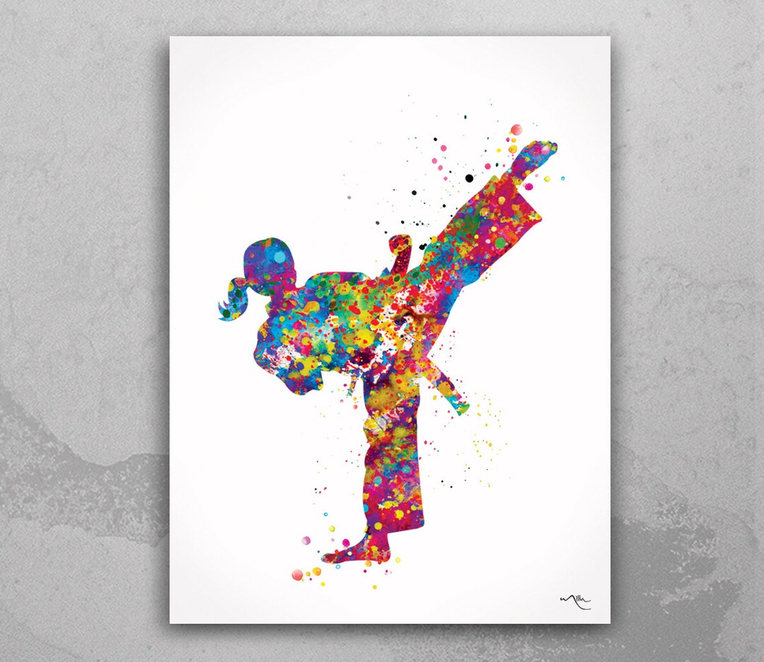 Karate Girl Watercolor Print Female Karate Gift Karate Art Wall Art