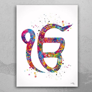 Ek Onkar Art Watercolor Print Poster Wall Decor Art Khanda Symbol Sikh ik onkar Wedding Gift Sikhism Sikh Gift Home Decor Wall Hanging-1256