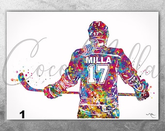 Hockey Player Women Girl Female Personalized Watercolor Print ice hockey Sports Girl Room Decor Personalized Gift Customize Wall Art-2411