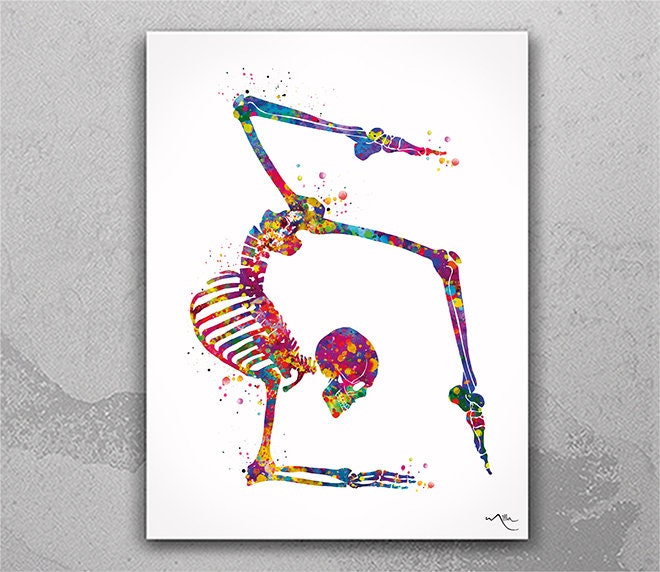 Discover Yoga Skeleton Watercolor Poster