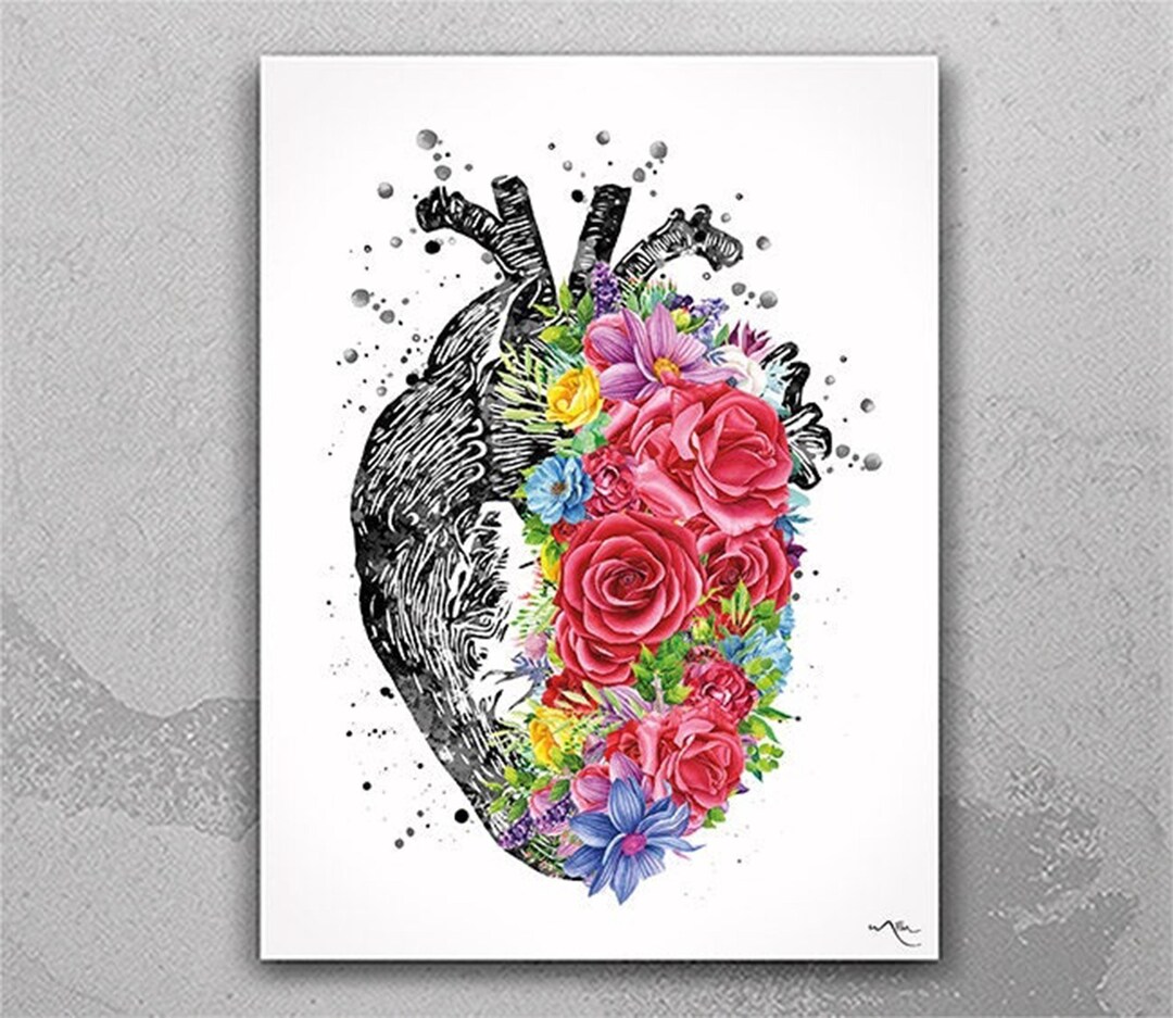 Floral Heart Anatomy Watercolor Print: Medical Office Art-2520 - Etsy