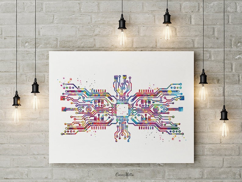 Circuit Board Art Watercolor Print Science Art Computer Modern Etsy UK