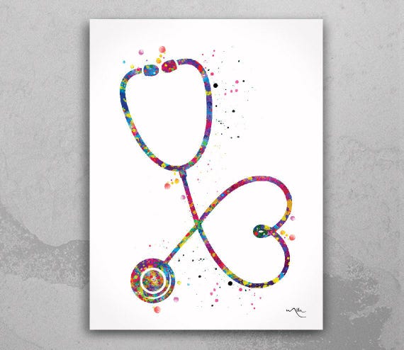 Stethoscope Watercolor Art Print - Medical Clinic Decor-386