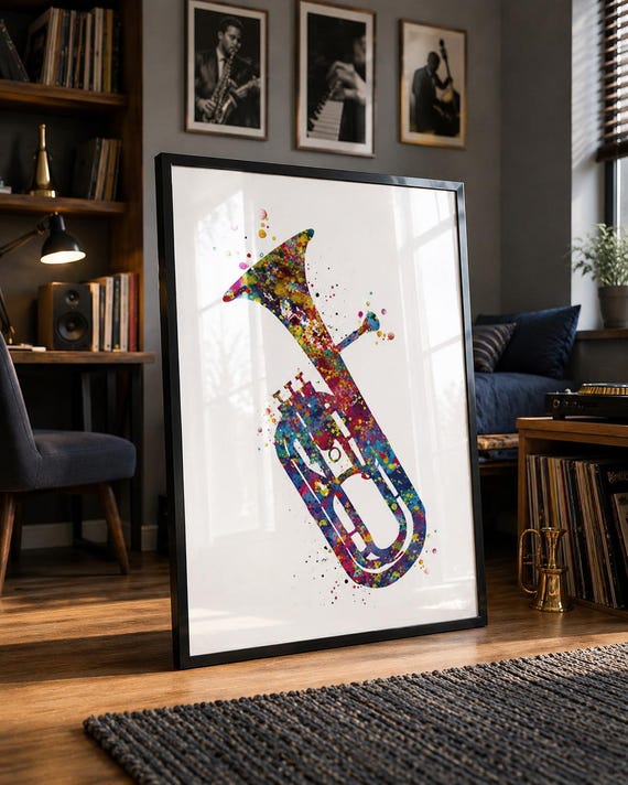 Baritone Horn Watercolor Print, Jazz Music Poster-2705