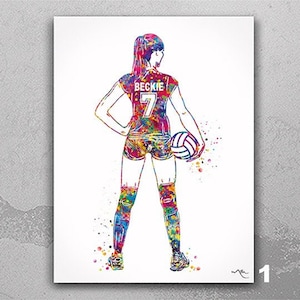 Volleyball Player Girl Personelized Watercolor Print Volleyball Female Women Volleyball Gift Teen Bedroom Decor Customize Gift Wall Art-2414