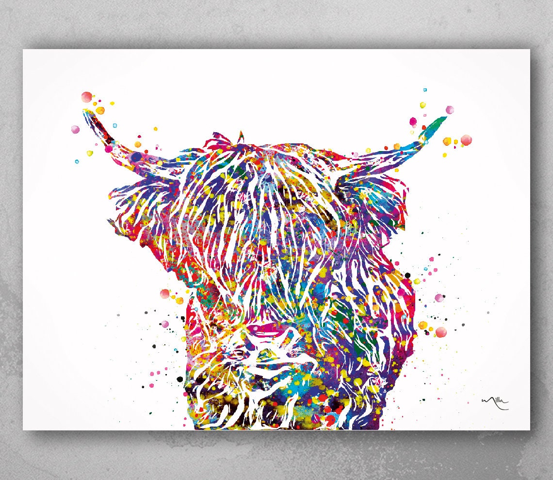 Highland Cow Cattle Watercolor Print Scottish Highland Cow Art - Etsy