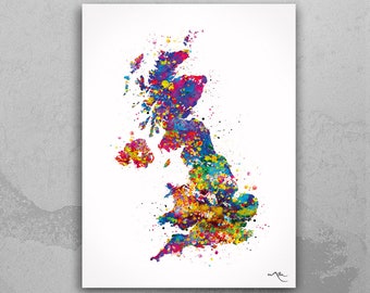 United Kingdom Map, United Kingdom Watercolor, UK Map, Great Britain Map, England Map, Travel Decor, English Home Decor, Wall Hanging-919