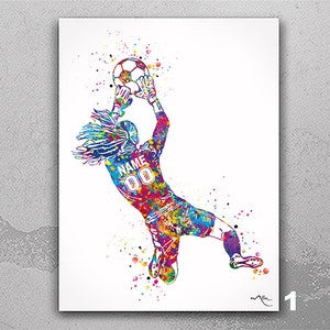 Soccer Goalie Personalized Watercolor Print Goalkeeper Girl Female Football Gift Soccer Player Woman Customized Soccer Gift Wall Art-2376