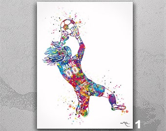 Soccer Goalie Personalized Watercolor Print Goalkeeper Girl Female Football Gift Soccer Player Woman Customized Soccer Gift Wall Art-2376