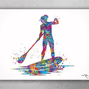Paddle Boarder Woman Watercolor Print Female Stand Up Paddle Board Girl Gift Wall Decor Like a Girl Ladies Sports Art Sport Wall Art-2032
