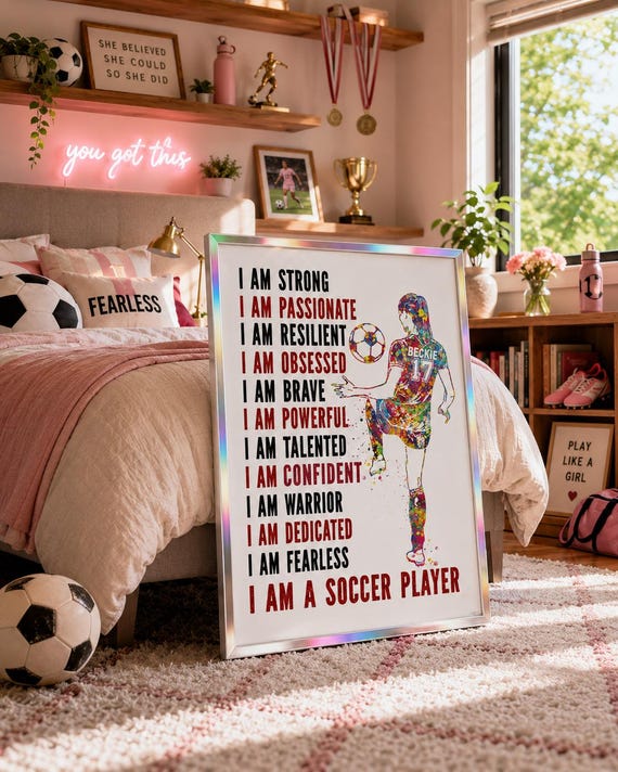 Personalized Soccer Player Watercolor Print, Strong Woman Quote-2507