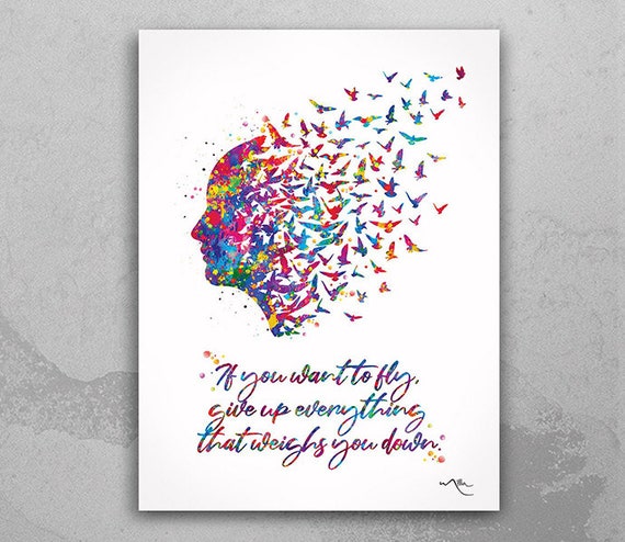 Birds Feather Quote Watercolor Print – Inspirational Wall Art-282