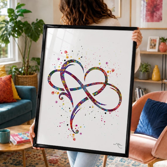 Watercolor Infinity Heart Print, Eternal Love Symbol Wall Art-1718