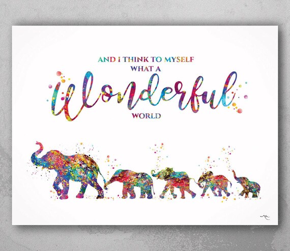 Elephant Family Watercolor Print, "What a World" Art Poster
