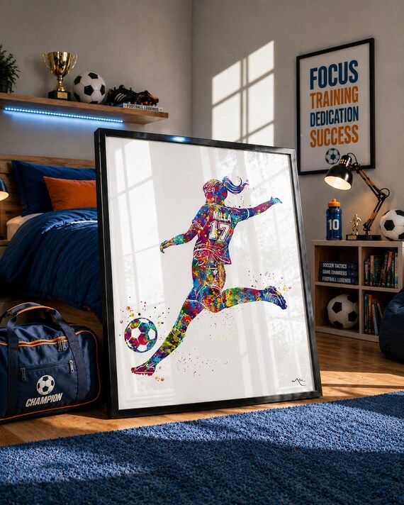 Personalized Soccer Player Watercolor Print, Female Football Gift-2575
