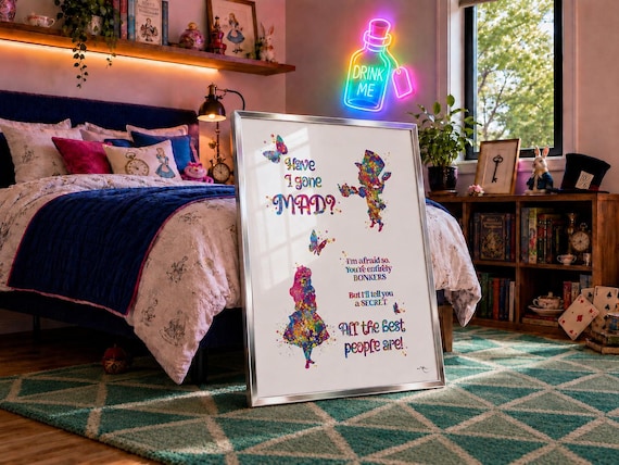 Alice in Wonderland Watercolor Print: "Have I Gone Mad?" Quote-1012