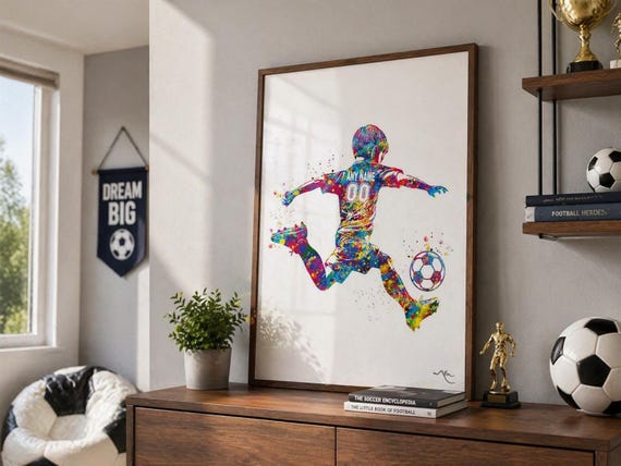 Personalized Soccer Boy Watercolor Print, Custom Sports Gift-2774