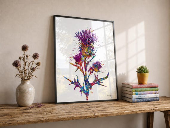 Thistle Watercolor Print, Scottish Floral Wall Art-526