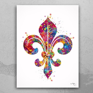 Fleur De Lis Watercolor Print Fleur De Lys Canvas Art Nature Flower Housewarming Gift Wedding Gift  Wall Art Wall Decor Wall Hanging-1673