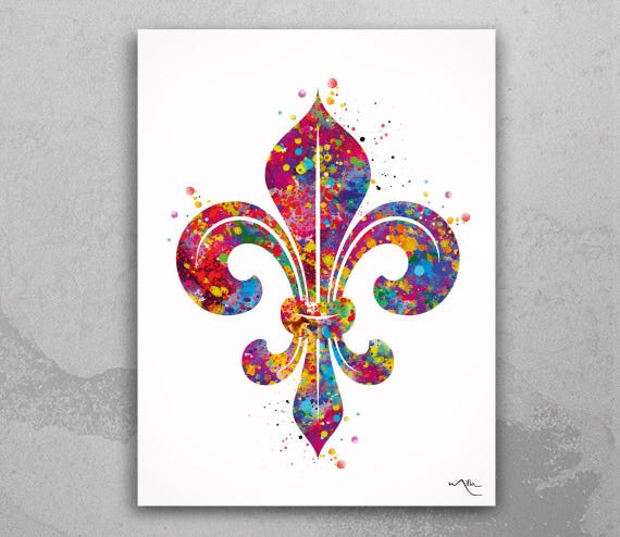 Fleur De Lis Watercolor Print, Colorful Floral Wall Art-1673