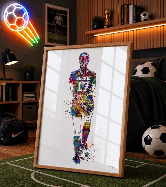Personalized Soccer Girl Watercolor Print, Custom Wall Art-2572