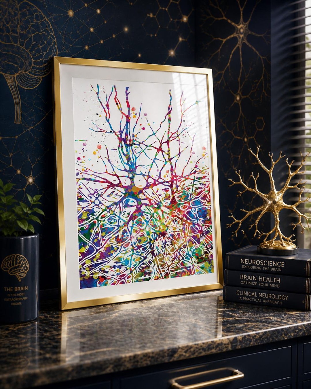 ニューロン水彩画、抽象的な脳細胞神経学アート-1070 - Etsy 日本