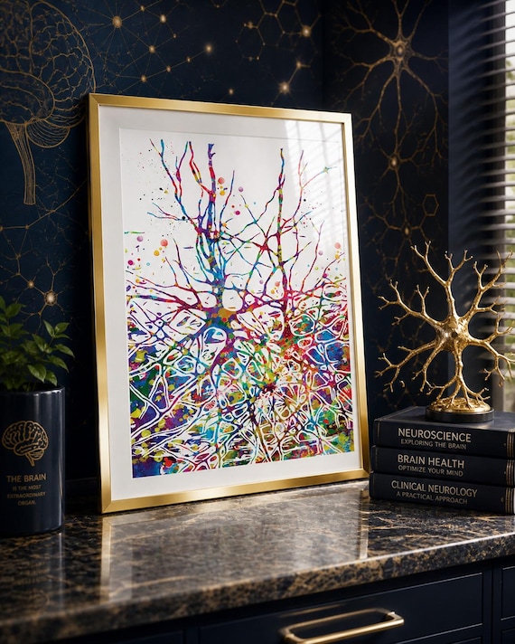Neuron Watercolor Print, Abstract Brain Cell Neurology Art-1070