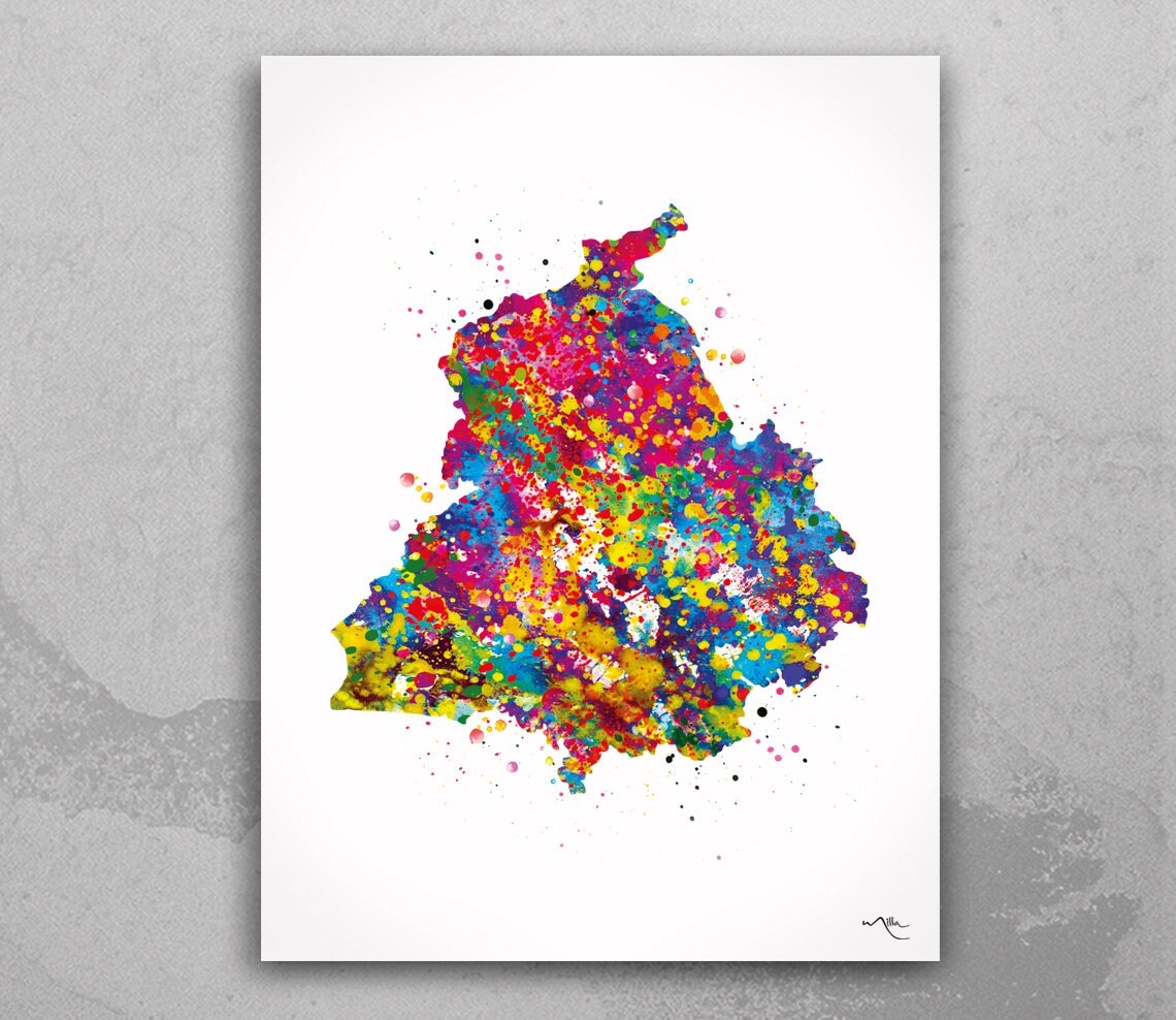 Punjab Map Watercolor Print India Wall Art Wedding Gift Etsy