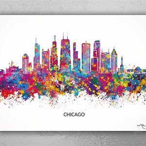 Chicago Skyline Watercolor Print Housewarming Gift Office Decor Wall Wedding Gift Illinois Poster Wall Decor Art Home Decor Wall Hanging-324