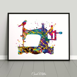 Sewing Machine Watercolor Print Wall Art Seamstress Sewing Room Housewarming Gift Craft Room Decor Wall Decor Tailor Decor Wall Hanging-185 image 3