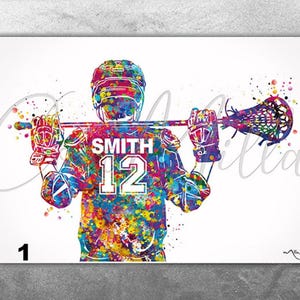 Lacrosse Male Player Personelized Watercolor Print Male Gift Boy Lacrosse Man Boy Teen Decor Man Cave Decor Customize Gift Wall Art-2401