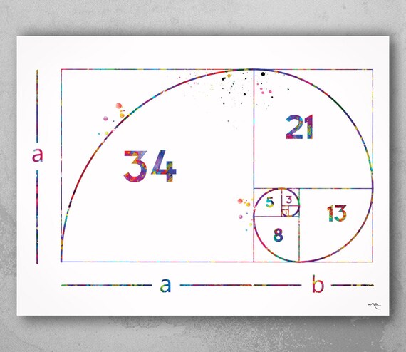Fibonacci Spiral Watercolor Print Fibonacci Sequence Numbers | Etsy