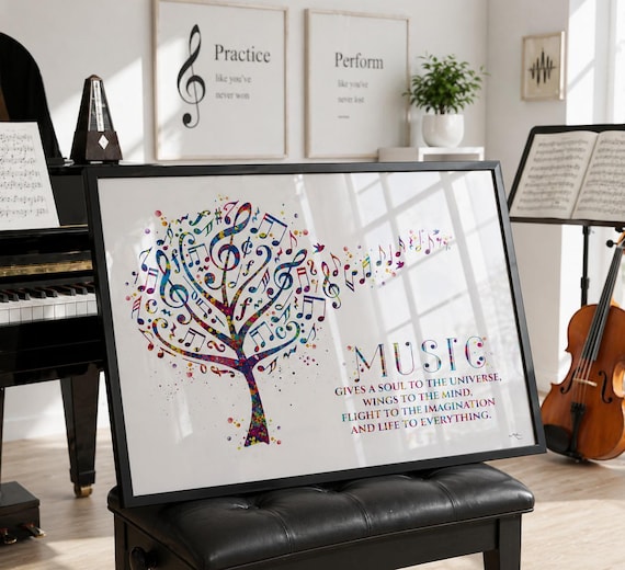 Music Tree Watercolor Print, Treble Clef Musician Gift-2272