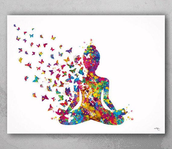 Watercolor Yoga Art Print, Butterfly Sukhasana Pose-1200