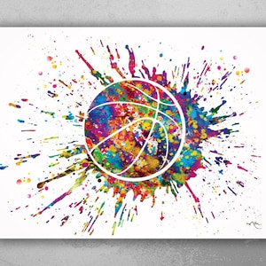 Watercolor Basketball Print, Colorful Sports Wall Art-1571